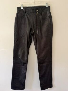 OAK Leather Cropped 5 Pocket Lambskin Pants Off Center Zipper Snap Closure SMALL